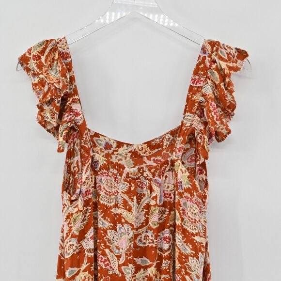 HOUSE OF HARLOW Dress‎ Womens Sz M Rust Floral Print Flutter Sleeve Midi Paisley - Picture 6 of 13